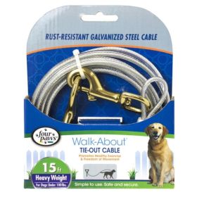 Four Paws Dog Tie Out Cable - Heavy Weight - Black - 15' Long Cable