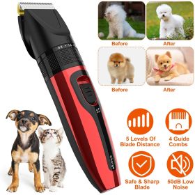 Pet Grooming Kit Rechargeable Cordless Dog Grooming Clippers Low Noise Electric Dog Trimmer Shaver Hair Cutter w/ 4 Guide Combs Scissors Oil