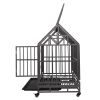 Heavy Duty Metal Dog Kennel Cage Crate with 4 Universal Wheels, Openable Pointed Top and Front Door, Black