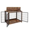 Furniture Style Dog Crate Side Table on Wheels with Double Doors and Lift Top. Rustic Brown, 43.7'' W x 30'' D x 31.1'' H.