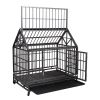 Heavy-Duty Metal Dog Kennel, Pet Cage Crate with Openable Pointed Top and Front Door, 4 Wheels