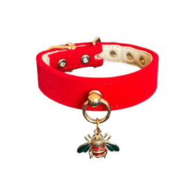 Bee Mine Dog Collar (Color: Red, size: 18")