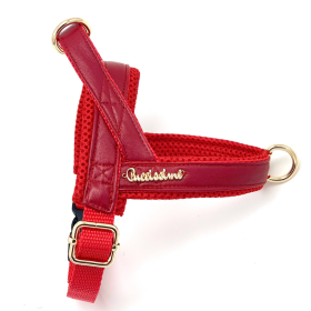 Cherry red leather One-click dog harness (size: Harness  S)