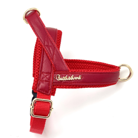 Cherry red leather One-click dog harness (size: Harness  XXS)