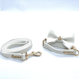 Swan Dog Leash, Bow Tie, Collar Dog Set (size: Full set- S)