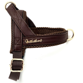 Grizzly brown dog leather one-click harness (size: Harness - XS)