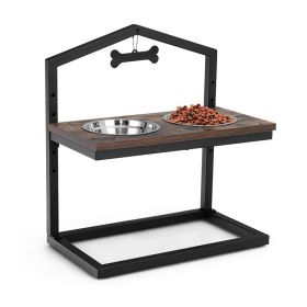 Adjustable Heights Elevated Dog Bowl Feeder Stand (Type: Pet Supplies, Color: Rustic Brown)