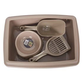 Pet Supplies Set Cat Kitten Dog Litter with Feeder Bowl and Litter Scoop (Type: Pet Supplies, Color: Brown)